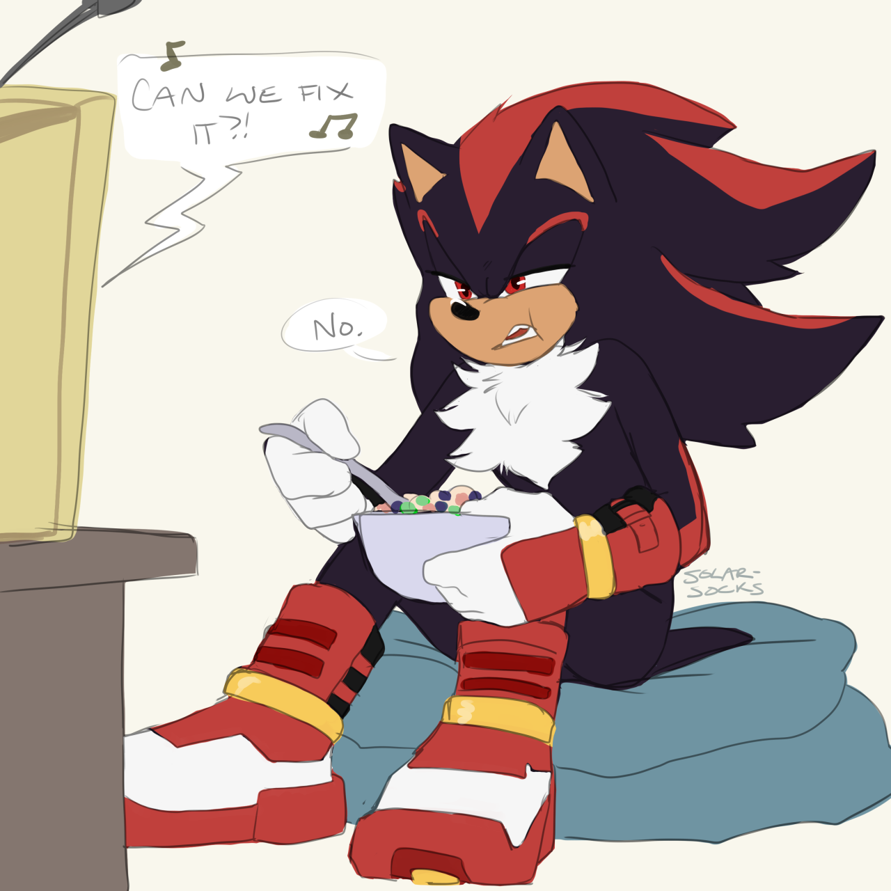 Shadow appreciation blog — solar-socks: Tails upgrades Shadow's shoes so