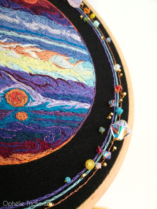 “Jupiter”Hand embroidery.DMC embroidery threads, Swarovski crystal beads and 24kt gold p