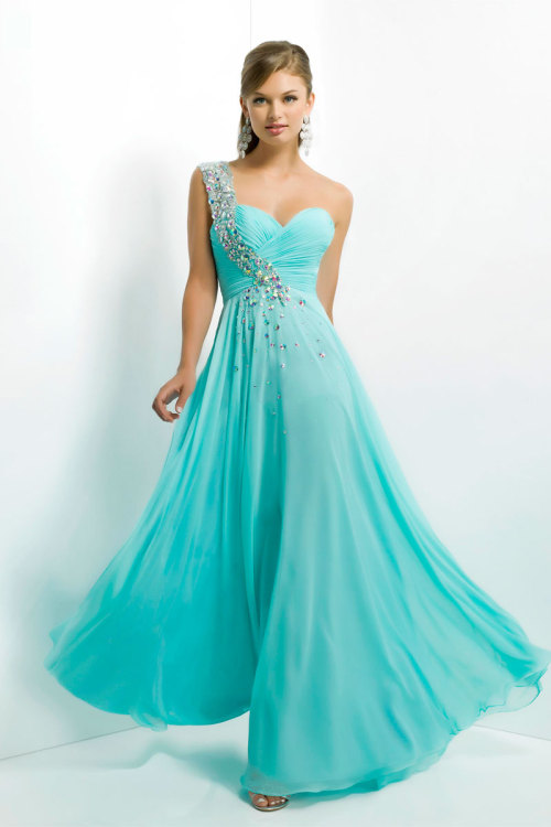 A-line Chiffon One Shoulder Natural Waist Floor-Length Zipper Prom Dress