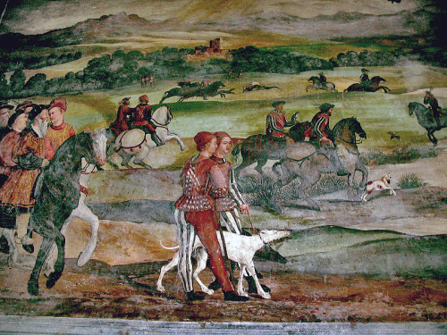 SEries of frescoes by showing Bartolomeo Colleoni giving audience and  hunts and tournaments given f