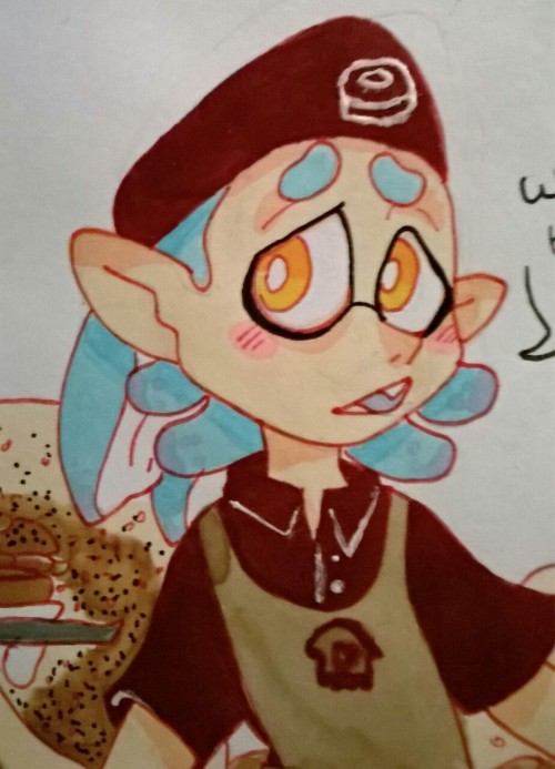 squiddlesquad: blueberry-ink: @squiddlesquad and I are drawing our work uniforms on our squids very 