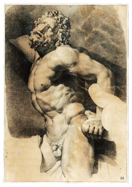 hadrian6: Detail : Torso of Laocoon. late 18th.century. Jacques Reattu. French 1760-1833. black
