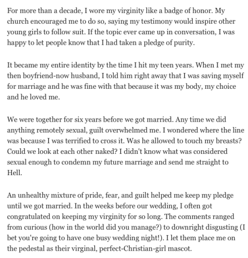 cognitivevariance: residentgoodgirl: IT HAPPENED TO ME: I Waited Until My Wedding Night to Lose My V