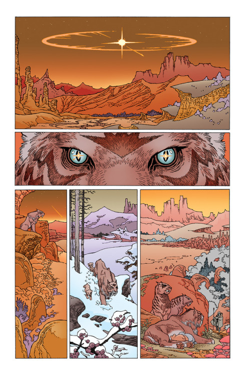 Progression of a page from Gabriel Rodriguez’s upcoming Sword of Ages #1, with colors by Lovern Kind
