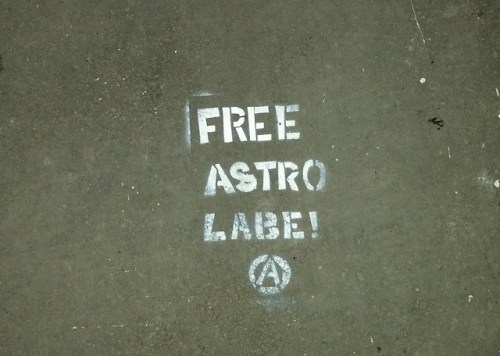 Solidarity graffiti, posters and banners seen around Sydney in April and May 2018 for Astro Labe, a 