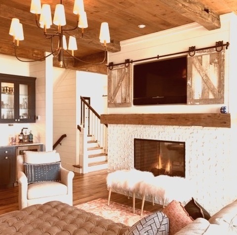 Home Bar Family Room In MinneapolisExample Of A Large Family Room In The Beach Style With A Bar, White