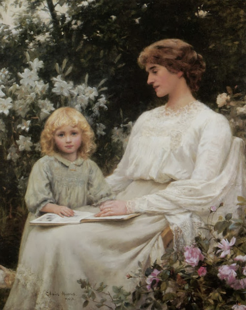 fleurdulys: Portrait of a Mother and Daughter Reading a Book - Edwin Harris 1903