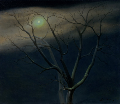 Helen Lundeberg (American, 1908-1999, b. Chicago, IL, USA, d. Los Angeles, CA, USA) - Moonlit Tree, 