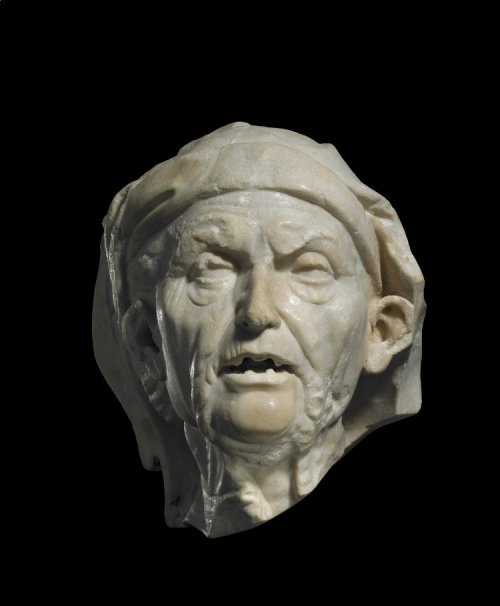 ancientpeoples: Marble head of an old woman wearing a kerchief 2nd-3rd Century AD Roman copy of a He