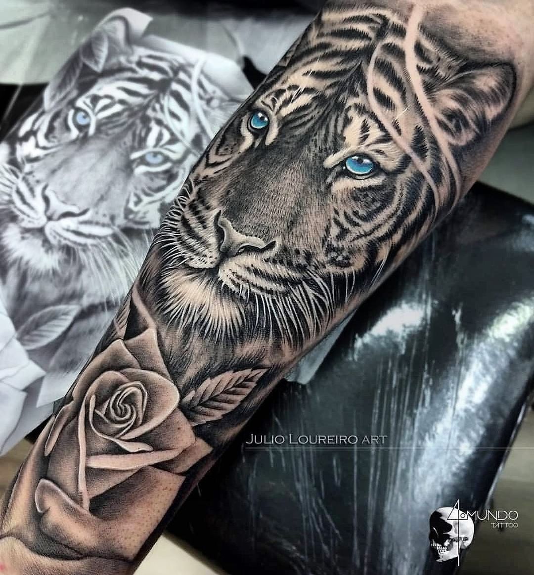 15 Best Tiger and Rose Tattoo Designs  PetPress  Tiger tattoo sleeve Rose  tattoo design Cool arm tattoos