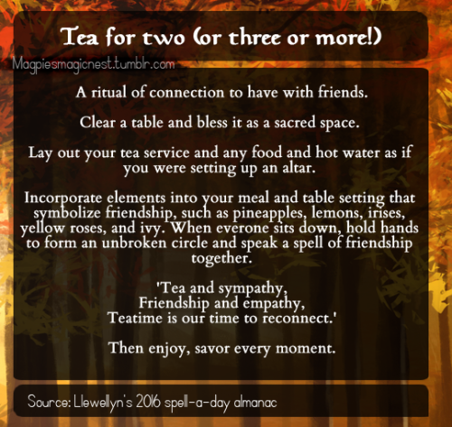Tea for two (or three or more!)Full spell rewritten under cut for accessibilityA ritual of connectio