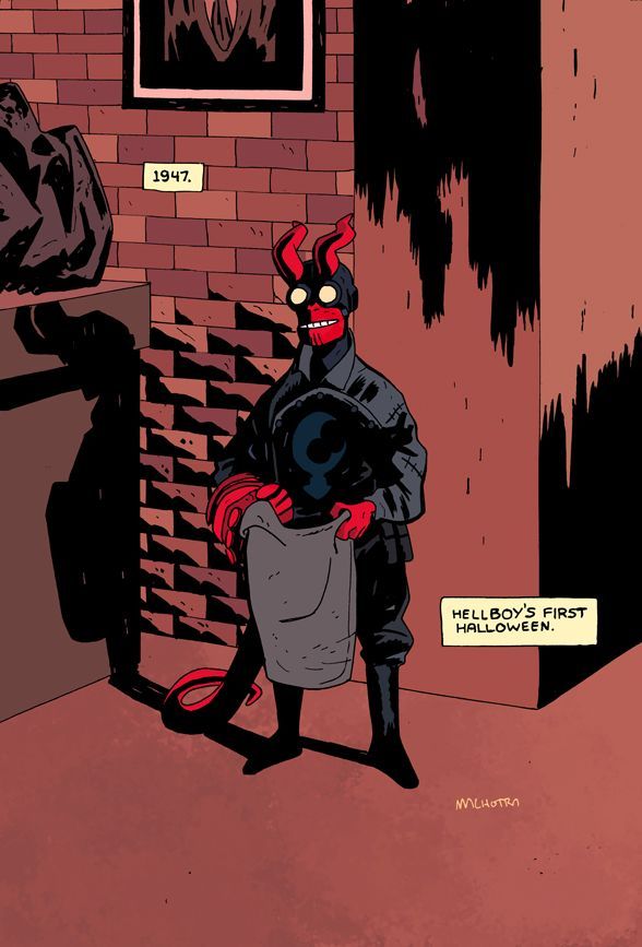 elkoi:  phantom-pancake:  Hellboy’s first Halloween by Vic Malhotra His twitter