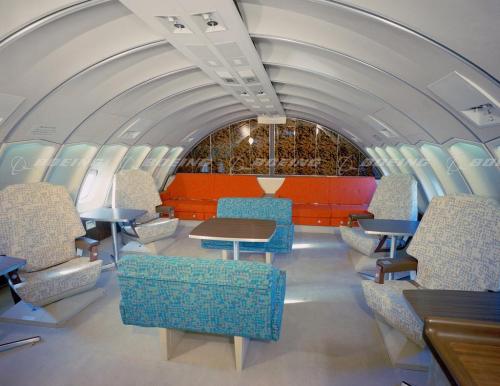 Air travel in the 1970s, interior of Branif &amp; Boeing 747. Source