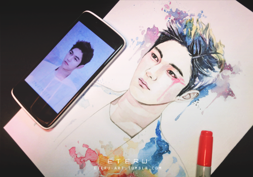 eteru-art:  Portrait for Kim Myungsoo / watercolor Main｜Weibo｜Video please do not edit / re-upload｜禁止二改轉載｜2차수정금지