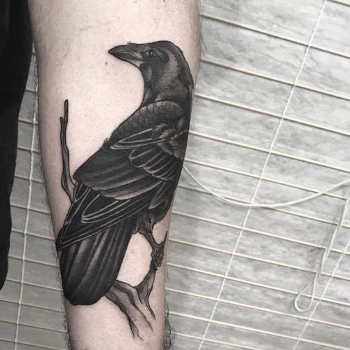 Thanks again Sylvain! #crowtattoo #raventattoo #raven #blackworkerssubmission #blacktattoo (at Passa