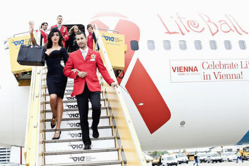 Yasmine Petty Arriving in ‪#‎Vienna‬ for the Life Ball on Austrian Airlines Private Chartered Pl