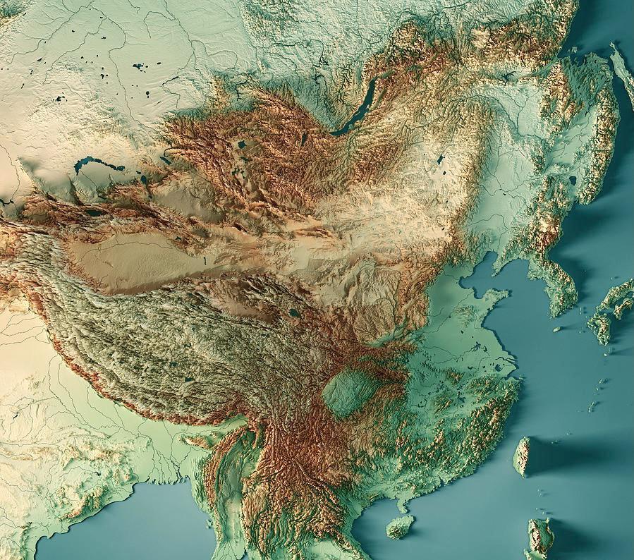 China 3D Render Topographic Map