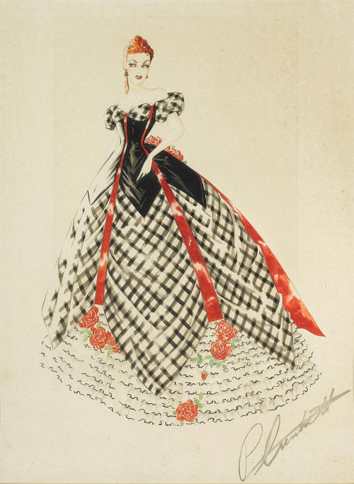 fripperiesandfobs:  Unused costume design by Walter Plunkett for the character Belle Watling in Gone