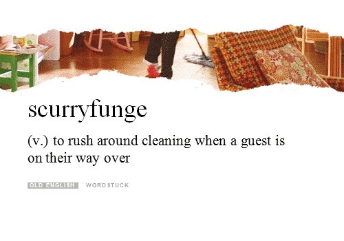 word-stuck:“(Scurryfunge) a hasty tidying of the house between the time you see a neighbor and the t