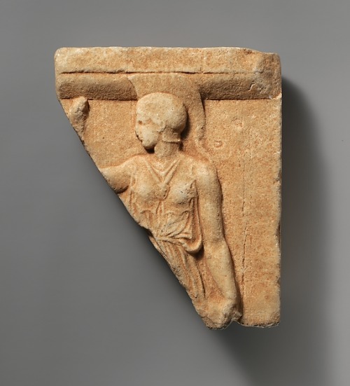 mythologyrules:Marble fragment of a votive relief with Athena (405-390 B.C.E.) - sourceHomeric Hymn 