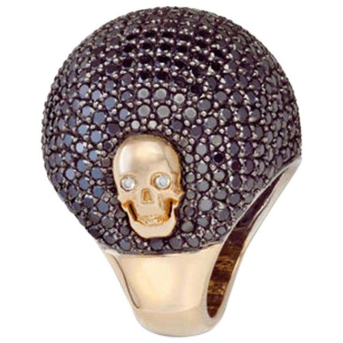 Gold, black diamond, and diamond dome ring with skulls and spiders, Jane Berg, c. 2016 (at 1stdibs)