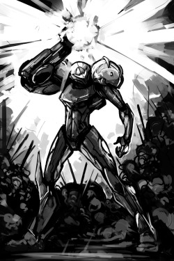 laur-rants:The greyscale of this Samus piece here: uploading it separately because im rusty af with metroid and i liked the greyscale version too. 