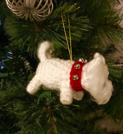 Adelaide the Westie, Amigurumi Christmas ornament. Designed and crocheted by me :)
