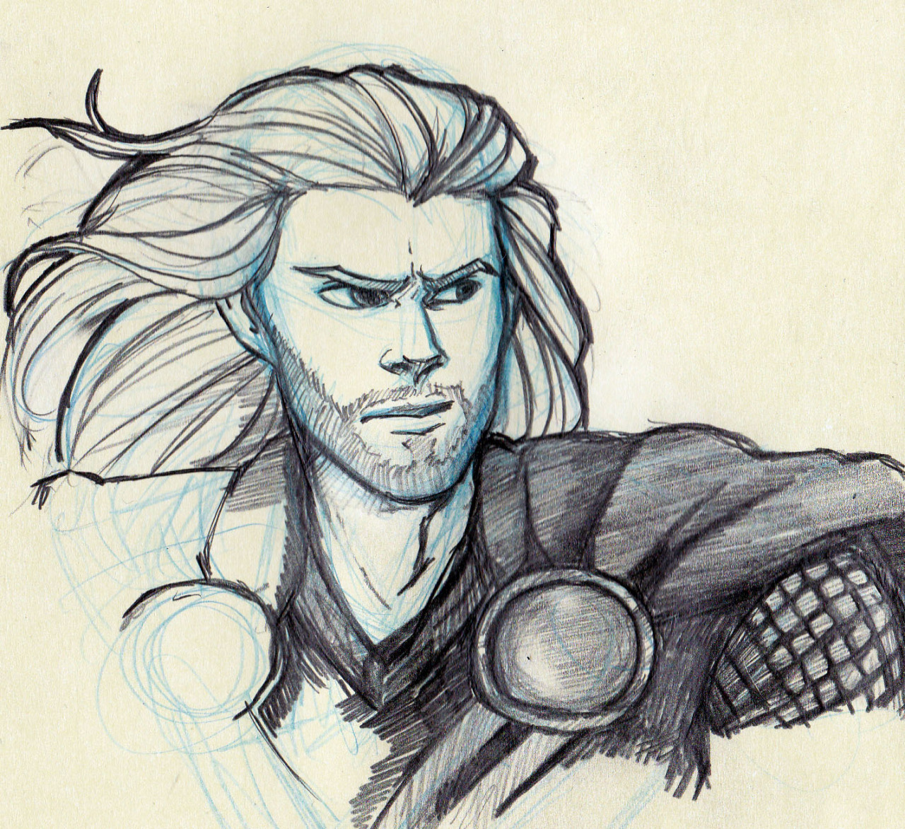 Aaaand now have my terrible attempt at a manly!Thor while I go back to coloring that