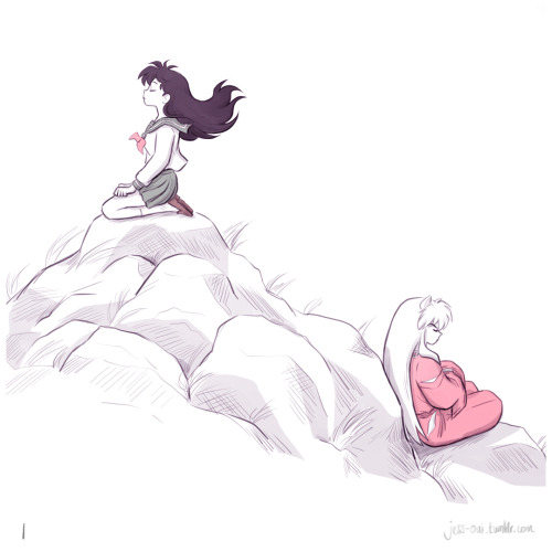 I loved this prompt, thank you, anon! My interpretation was for Inuyasha to get distracted by Kagome