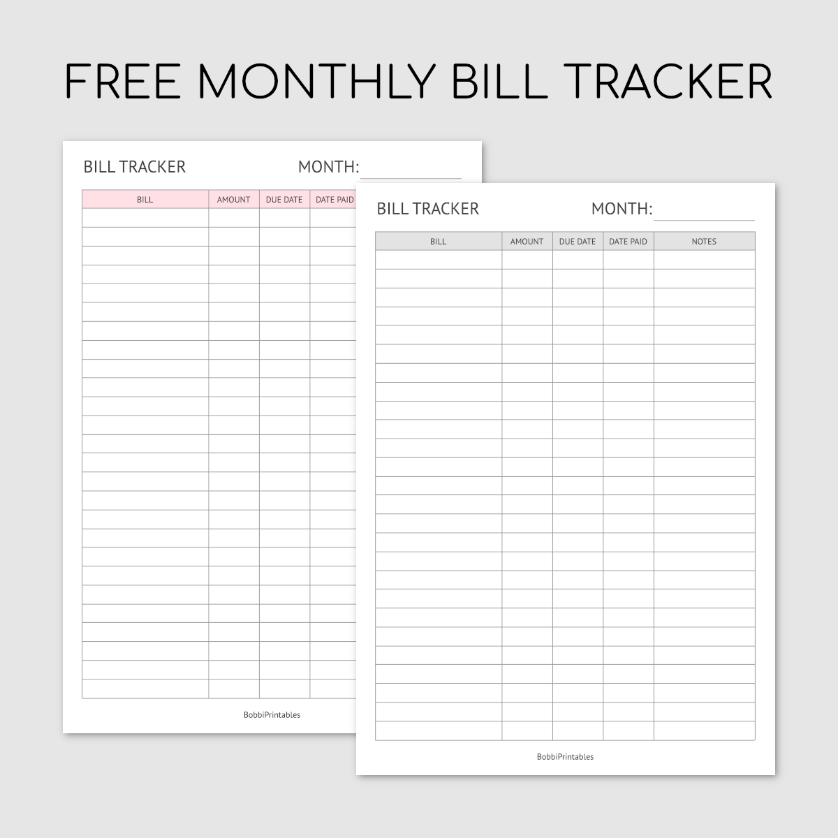 Bobbiprintables — Free Printable Monthly Bill Tracker Template