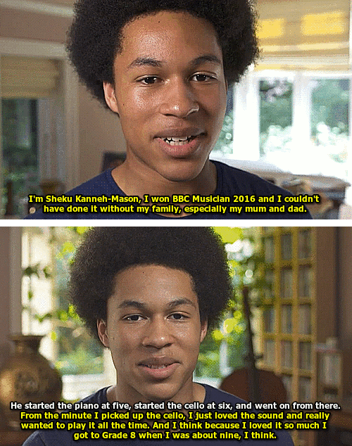 consider-a-birdcage:  oshun67:  biscuitsarenice:  The Family of Sheku Kanneh-Mason:   BBC Young Musician 2016 [x] [x]  This is awesome 👏  i know this guy and this family personally. They are amazing. Sheku is my brother’s age and they used to compete