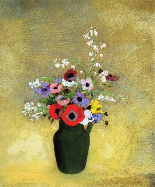 artist-redon: Flowers in a Green Pitcher, Odilon Redon Medium: pastel,paper 