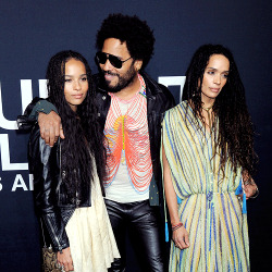 celebritiesofcolor:  Lenny Kravitz, Zoe Kravitz and Lisa Bonet attend the Saint Laurent show at The Hollywood Palladium on February 10, 2016 in Los Angeles, California 