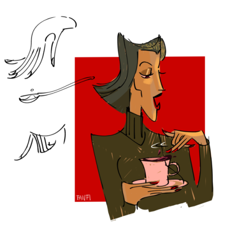 everybody, make space for  ,,,    shenow with short hair and coffee swirling powers