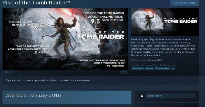 Tomb raider 2016 game