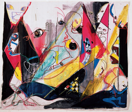 spacegirllllllllll:moderndaykathleencleaver:  themaninthegreenshirt:  Miles Davis and his [other] art. Miles didn’t begin to draw and paint until he was in his mid-fifties, during the early 1980’s and a period of musical inactivity. Miles being Miles,