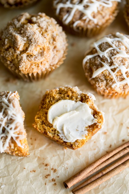 fullcravings:  Pumpkin Apple Muffins with Cinnamon Sugar Streusel