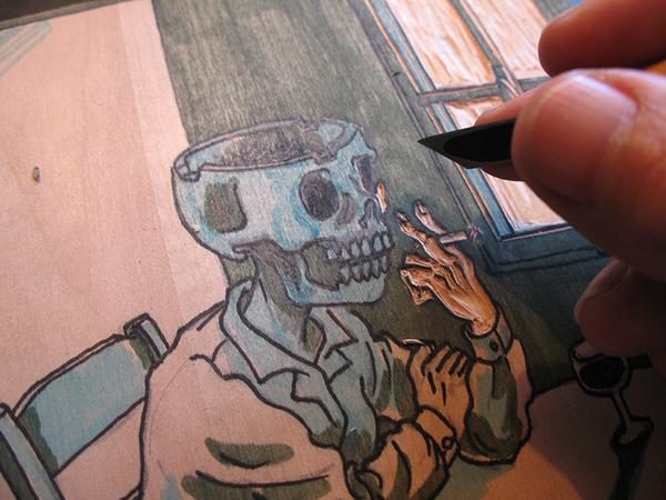 oldbookillustrations:  A woodcut today: from the first idea, to the elaborate sketch