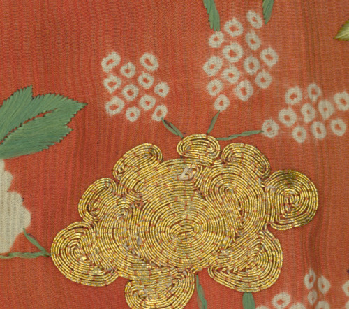 Embroidered Kosode.  Bunka of, Edo period (1804-1818), Japan.  A rare silk uchikake featuring much f