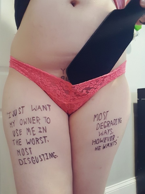 breakingkitten:When she says hot things, I make her write her own words on her body - my property - 