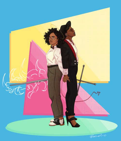 fan-art-ic:galaxy brain: tessa thompson and janelle monáe as aziraphale and crowley