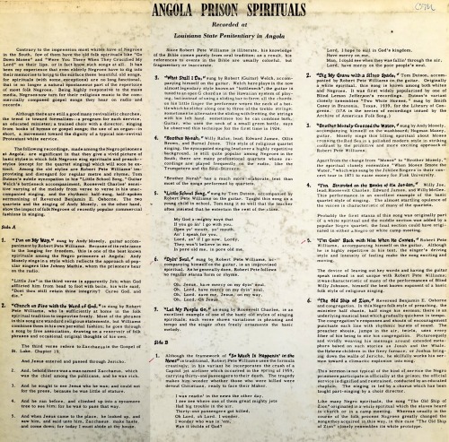 magictransistor:  Angola Prison Spirituals (Prison Work Songs); Louisiana Folklore Society, Folkways