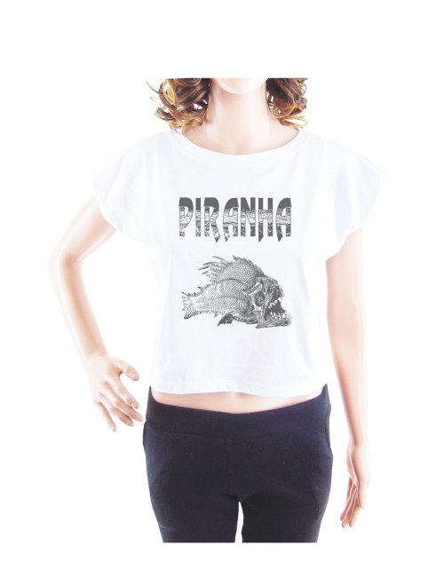 Piranha tshirt fish tshirt women tshirt crop top crop shirt size S funny t shirts