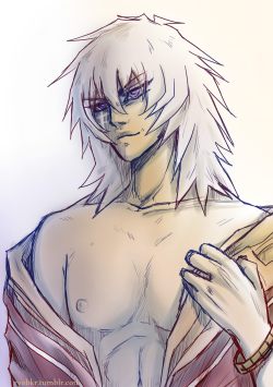 ryobkr:  First time drawing Thief King Bakura! ╮(─▽─)╭It’s just a sketch so I get a feeling of how to draw him. But since left behind is finished, it was a little bit quiet on my tumblr, so I thought I may share this little doodle with you!