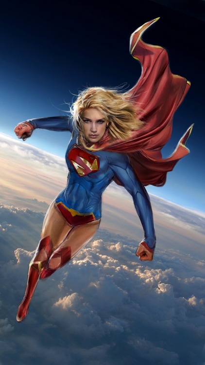kalelsonofkrypton:  Superman, Supergirl, Power Girl, Wonder Woman, Darkseid and Batman by John Gallagher.