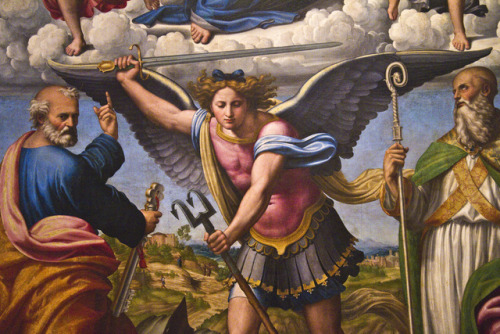 Innocenzo Francucci da Imola, Madonna and Child in glory with saints Michael, Peter and Benedict (de