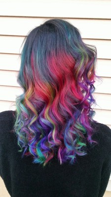 candiedmoon:  Rainbow night sky hair, done