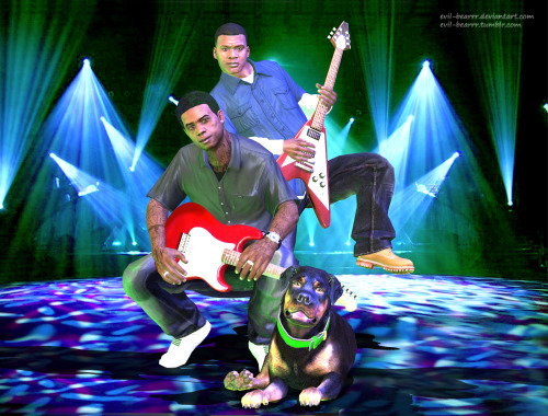 Rockstars!Franklin Clinton and Lamar Davis (and Chop) from Grand Theft Auto 5 (Rockstar Games)