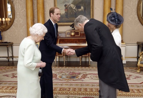 Queen Elizabeth II, accompanied by Prince William, Duke of Cambridge, receives the Ambassadors of Au