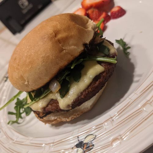 Rosemary Fig Veggie Burger from E Meals recipe day one!  Suuuuper flavorful and delicious and not he